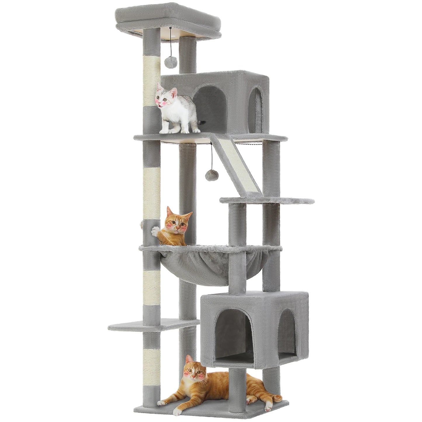 Cat Tree for Large Cats, Tall Cat Tower for Indoor Cats Multi-level Cat House Furniture with 2 Big Condo Pad Bed Scratching Post