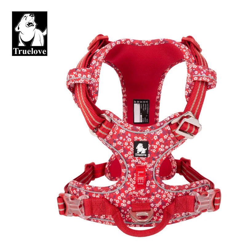Truelove Pet Dog Harness Floral No Pull Cotton Fabric Breathable and Reflective Soft for Big Medium Small Adjustable VestTLH5655