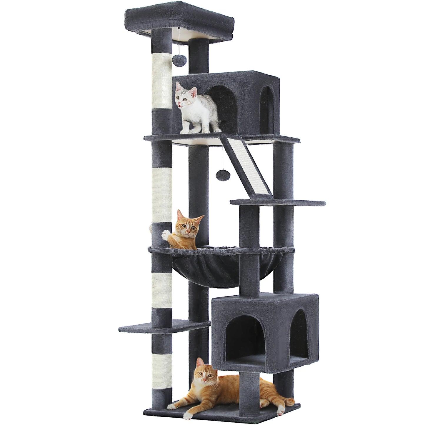Cat Tree for Large Cats, Tall Cat Tower for Indoor Cats Multi-level Cat House Furniture with 2 Big Condo Pad Bed Scratching Post