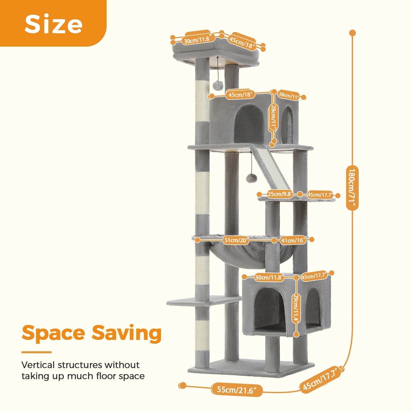Cat Tree for Large Cats, Tall Cat Tower for Indoor Cats Multi-level Cat House Furniture with 2 Big Condo Pad Bed Scratching Post